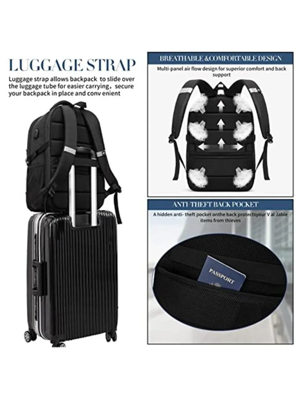 Extra Large Travel Laptop Backpack 55L Mens Business TSA Approved Carry On Bags
